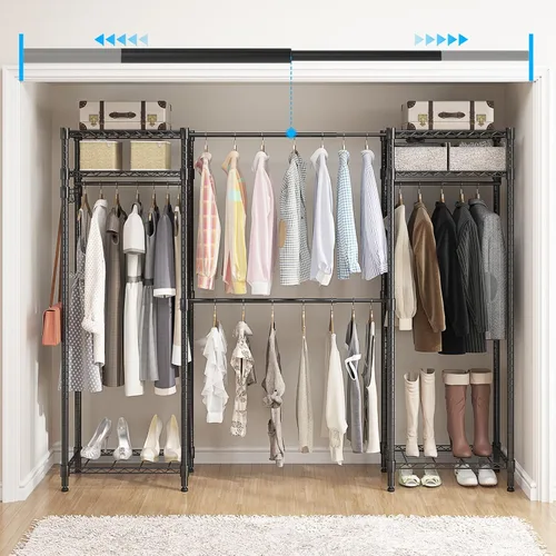 Miniatura 6 de Homdox Perchero resistente con varillas extensibles para colgar, perchero de metal ajustable para colgar ropa, armario independiente con estantes