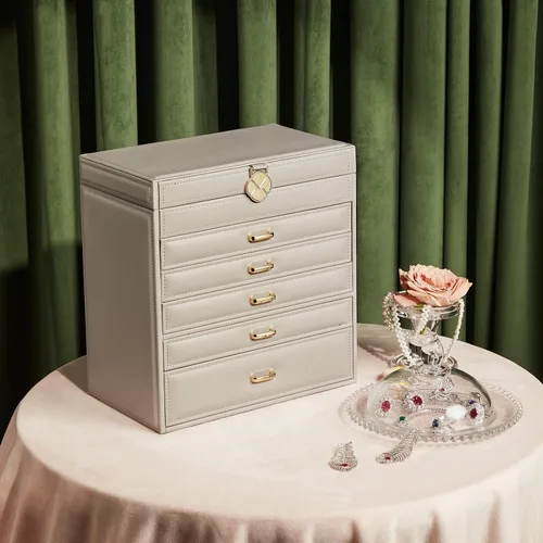 Miniatura 4 de Vlando Enormes cajas de joyería de 6 niveles, aretes de cuero, anillos, collar, organizador de relojes, caja para mujeres, niñas, hombres, armarios