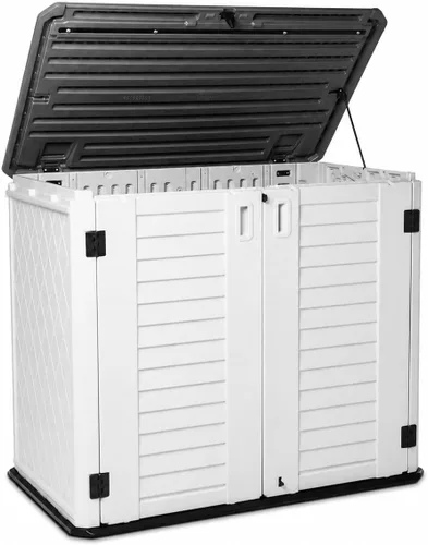 ADDOK Cobertizo de almacenamiento horizontal resistente a la intemperie, armario de almacenamiento grande para exteriores con cerradura, unidad de
