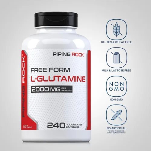 Miniatura 3 de Piping Rock L Glutamine - Cápsulas en polvo 2000 mg 240 píldoras Suplemento para mujeres y hombres Aminoácido en forma libre Sin OMG, sin