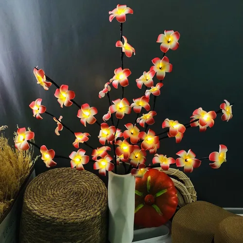 Miniatura 9 de Paquete de 2 ramas de flores artificiales de plumeria, ramo de berenjena ligera falsa Frangipani para decoración romántica del hogar (rosa)