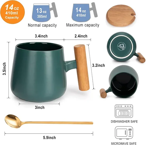 Miniatura 3 de Taza de café de cerámica, taza de té para la oficina y el hogar, taza de café de 14 onzas con tapa y cuchara, día del padre, regalos de cumpleaños