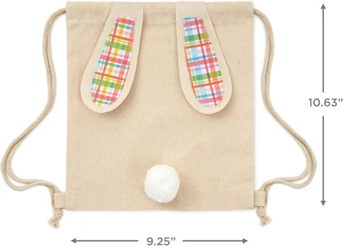 Miniatura 3 de Hallmark Bolsa de regalo reutilizable de lona de conejo de Pascua con cordón (cuadros de primavera) para caza de huevos de Pascua