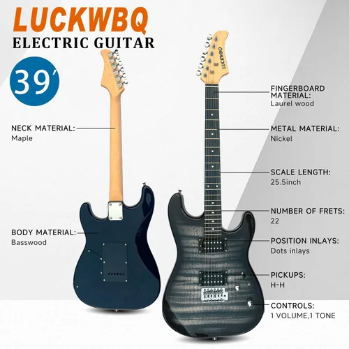 Miniatura 3 de Kit de inicio de guitarra eléctrica estilo ST de tamaño completo de 39 pulgadas con pastilla HH, amplificador portátil de 20 W, afinador, bolsa