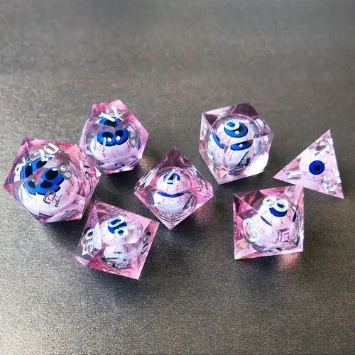 Miniatura 14 de BESCON - Juego de dados poliédricos con núcleo líquido con bordes afilados, dados poliédricos con borde de afeitar con globo ocular rodante