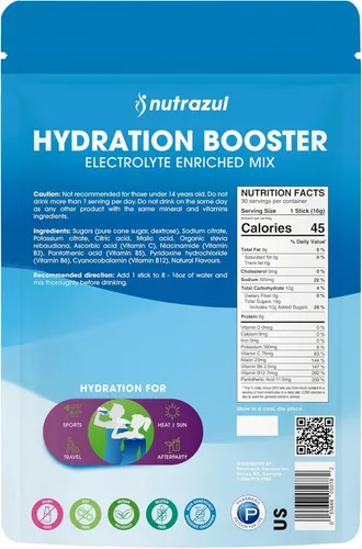Miniatura 7 de nutrazul Potenciador de hidratación, electrolitos en polvo con sodio, potasio, vitamina B6 y B12, sin edulcorantes artificiales, sabor a bayas