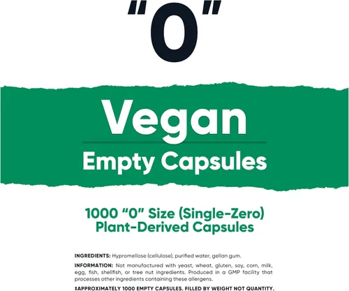 Miniatura 2 de Nutricost Cápsulas vacías tamaño 0 veganas – 1,000 cápsulas transparentes vacías a base de plantas – Certificado Kosher, certificado Halal, sin OMG