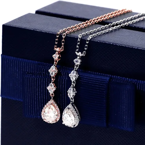 Miniatura 13 de TIANYU GEMS Collar con colgante de moissanita amarilla de 2 quilates para mujer, plata de ley chapada en oro amarillo de 18 quilates, pera amarilla