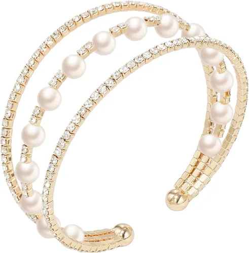 Miniatura 12 de Suyi Pulsera de Diamantes de Imitación Brazalete Dorado Multicapa para Mujer Pulseras de Cristal Nupciales