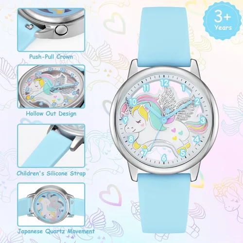 Miniatura 3 de Reloj de dibujos animados para niños, lindo unicornio impermeable, reloj de aprendizaje fácil de leer, para niños de 3 a 12 años, regalo para niños