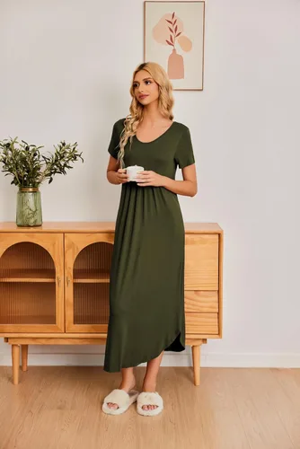 Miniatura 2 de Ekouaer Camisones largos para mujer, vestido de casa, talla grande, ropa de dormir plisada, ropa de descanso de longitud completa S-4XL