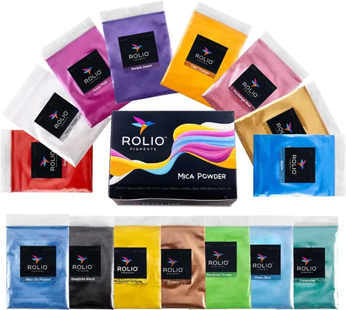 Rolio Polvo Mica, 5g, 15 Bolsas - Pigmento de Color Nacarado - Juego de Arte para Resina Epóxica - para Fabricación de Jabón, Esmalte de Uñas,