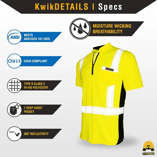 Miniatura 6 de KwikSafety - Camisas de seguridad de manga corta premium [collares de lujo] Clase 2 Hi Vis Camisas para hombres ANSI OSHA Camisas de alta visibilidad