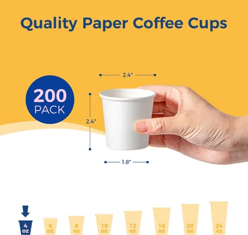 Miniatura 2 de Fit Meal Prep [Paquete de 200] Vasos desechables de papel blanco de 4 onzas, para bebidas calientes y frías, para café, expreso, cortado, agua, té