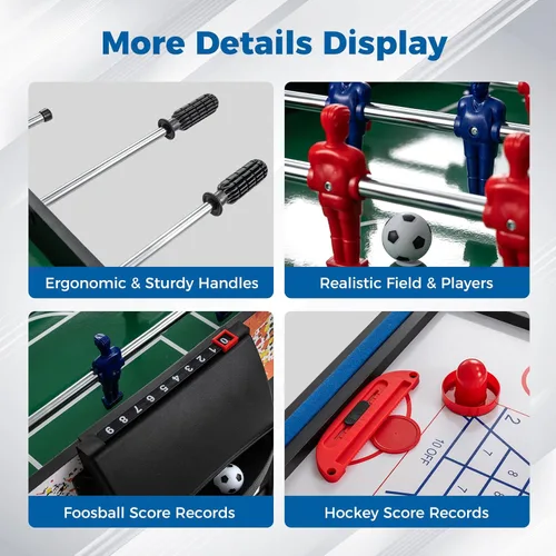 Miniatura 4 de Goplus Mesa de juego múltiple 14 en 1, mesa de juego combinada con futbolín, hockey de aire, piscina, tenis de mesa, baloncesto, ajedrez, damas
