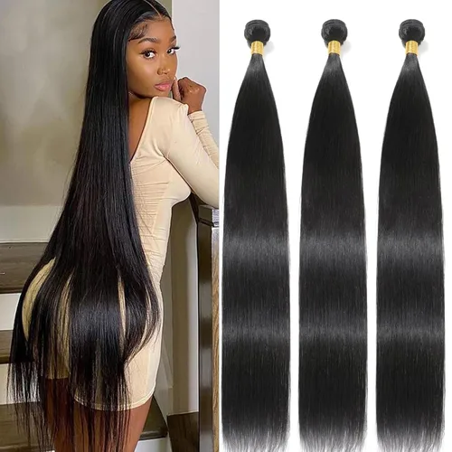 Miniatura 23 de Extensiones de cabello humano lacio tipo afro, 12 meses de vida útil de 10, 12 y 14 pulgadas, paquetes de cabello lacio brasileño Yaki 100% sin
