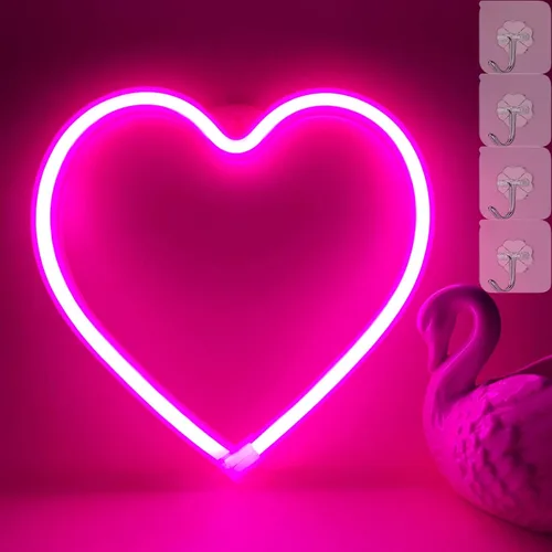 Miniatura 9 de Luces de corazón de neón – Lámpara de corazón LED rosa, decoración para el hogar, regalos colgantes, funciona con USB / pilas para dormitorio, sala
