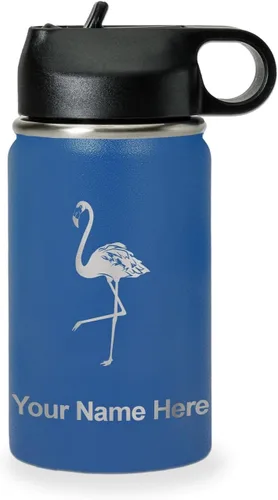 Miniatura 63 de LaserGram Botella de agua personalizada, flamenco, acero inoxidable de doble pared aislada al vacío con popote superior, regalo grabado