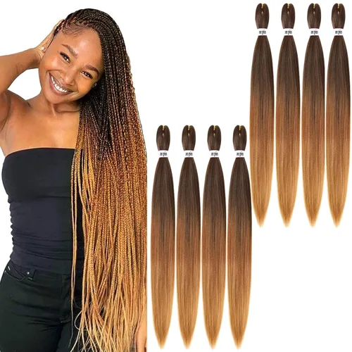 Miniatura 15 de Cabello trenzado preestirado de 22 pulgadas, 6 paquetes de cabello profesional suave Yaki trenzado para trenzas con ajuste de agua caliente