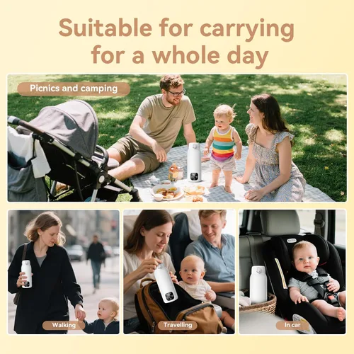 Miniatura 8 de Calentador de botellas portátil para viajes, calentamiento rápido de 3 minutos para leche materna, fórmula y agua, frasco grande de acero inoxidable