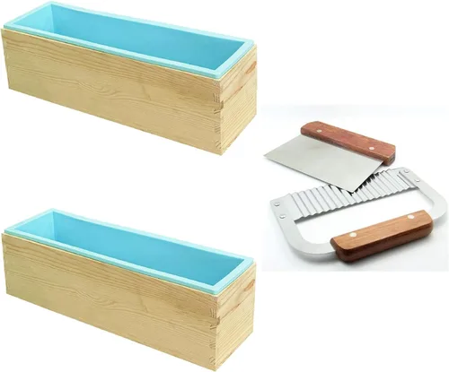 Miniatura 16 de Molde de Pan de Jabón de Silicona Rectangular Flexible con Caja de Madera para Suministros de Fabricación de Jabón de 42oz.. Morado