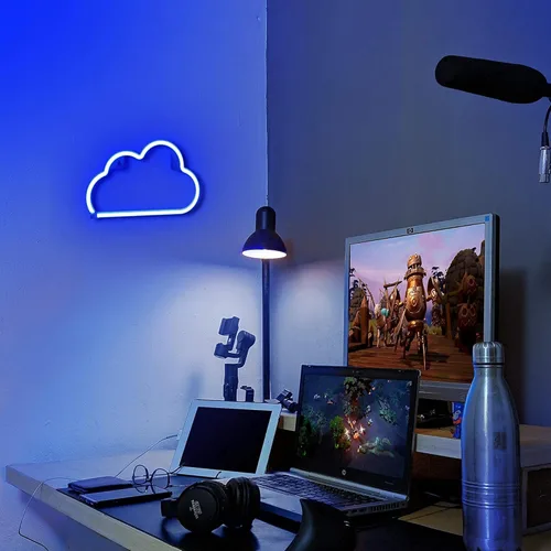 Miniatura 4 de Lumoonosity Letrero de neón de nube, luz de neón de nube azul alimentada por USB con interruptor de encendido/apagado, letrero LED de nube