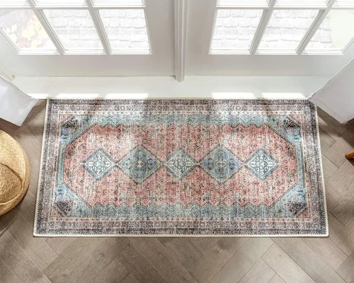 Miniatura 28 de Amesti - Alfombra tejida a máquina, lavable, diseño contemporáneo abstracto envejecido, estilo persa