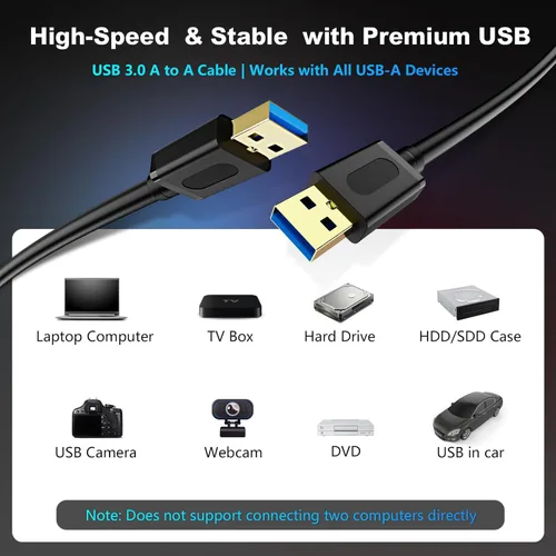 Miniatura 3 de Cable USB 3.0 Macho a Macho 1 pie, Cable USB a USB con Conector Chapado en Oro para Carcasas de Disco Duro, Reproductor de DVD, Enfriador de Laptop