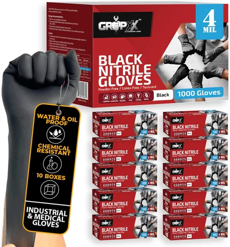 London Labs Guantes desechables de nitrilo negro, sin látex y sin polvo, guantes de goma de 4 mil, para limpieza, cocina, mecánicos (XS-XXL)