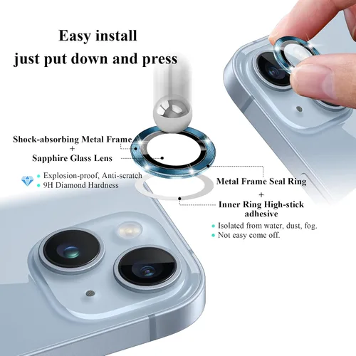 Miniatura 7 de Protector de lente de cámara de metal de aleación de alta calidad, protector de pantalla de vidrio templado compatible con iPhone 14 / Plus, ultra