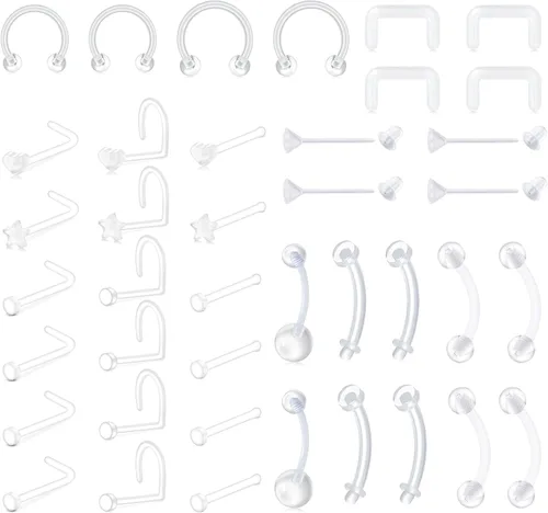 Piercing para la nariz con pin de hueso Bioflex transparente de 0.71 oz, 0.71 oz, 0.71 oz, para mujeres y hombres