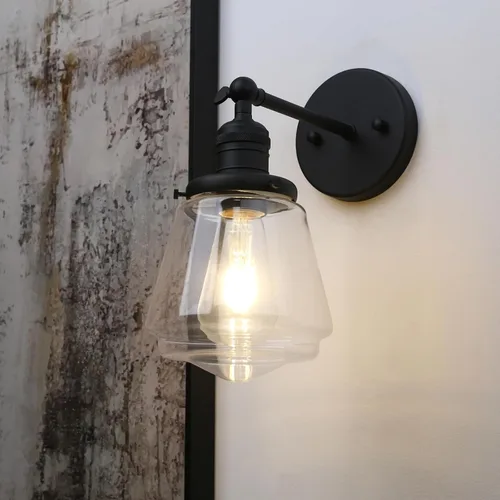 Miniatura 10 de Phansthy Lámpara de pared industrial, lámpara de pared ajustable de 180 grados, lámpara de pared con pantalla de vidrio, iluminación decorativa