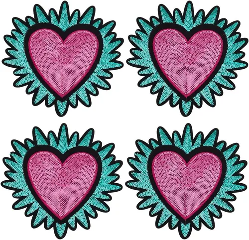 Miniatura 12 de INFUNLY 4 parches de cuentas de diamantes de imitación de ojo de corazón de 4.1 x 2.9 pulgadas, parches para coser en forma de corazón, hechos a