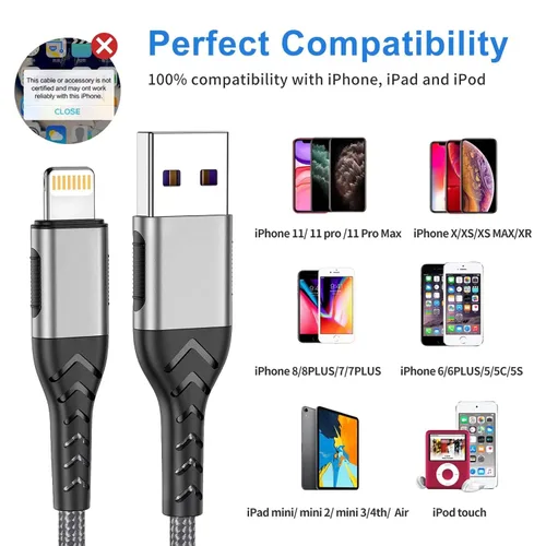 Miniatura 6 de Cargador de iPhone, [certificado Apple MFi] Paquete de 3 cables USB A de 1 pie para cable de carga rápida, cable de carga duradero de iPhone