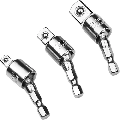 Juego de 3 adaptadores de enchufe giratorios de 360 grados, vástago hexagonal de 1/4 de pulgada a 1/4 3/8 1/2 cuadradas, acero CR-V acabado