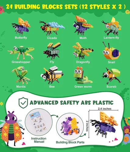 Miniatura 5 de Colplay Paquete de 24 regalos para el día de San Valentín, bloques de construcción de insectos con tarjetas de San Valentín, calcomanías