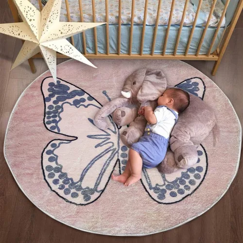 Miniatura 10 de Poowe Blue Fantasy - Alfombra circular esponjosa, lavable, alfombra para habitación de niños, antideslizante, para interiores, entrada, 31.5