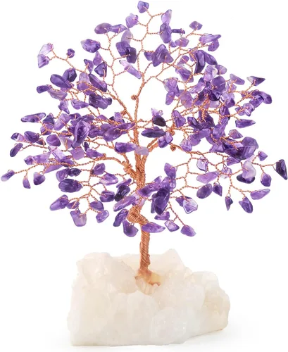 Miniatura 16 de Árbol de la Vida de Cristal de Piedras Preciosas, Base de Racimo de Cuarzo Rosa Natural y Cuarzo Transparente, Cristal Curativo de Energía Positiva
