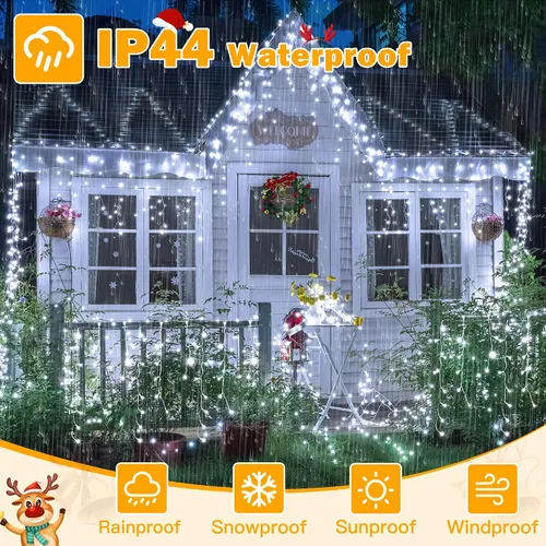 Miniatura 4 de Ollny Luces de Carámbano para Exteriores Blanco Frío, 600LED 49FT Luces de Navidad con Control Remoto 8 Modos Regulables, Impermeable Conectable