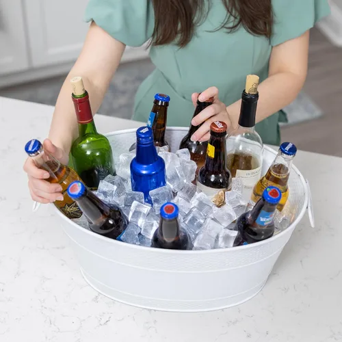 Miniatura 8 de BREKX Colt - Cubetas de hielo para fiestas, 16 botellas, hielera con asas, fácil de limpiar, acabado blanco brillante, resistente a fugas, ovalado