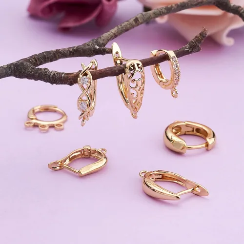 Miniatura 7 de Fashewelry 14 aretes de aro de oro de 18 quilates de latón Huggie aros aros aros con lazo para mujer, aretes colgantes para hacer joyas 4-Forma mixta