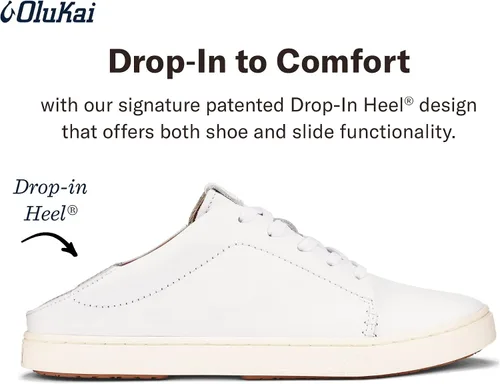Miniatura 4 de OLUKAI Pehuea Li 'ili - Tenis de cuero para mujer, zapatos casuales para uso diario con tacón caído, suela de goma que no deja marcas, ajuste cómodo