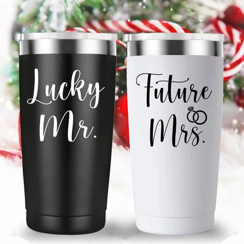 Miniatura 4 de Mamihlap Taza de viaje Lucky Mr Future Mrs - Taza de compromiso, boda, novia, novia, recién comprometida, regalos para parejas. Regalo de pareja
