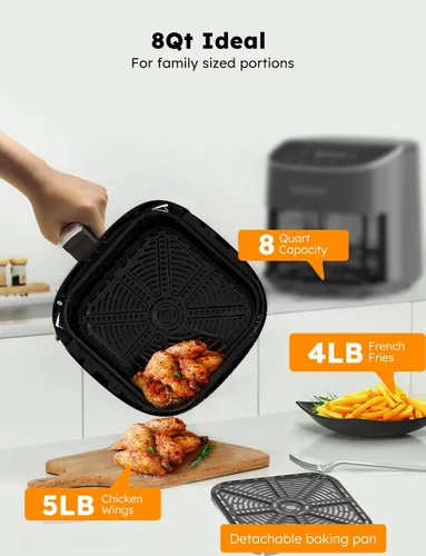 Miniatura 5 de Nuwave Brio Plus - Freidora de aire de 8 cuartos, sin PFAS, nueva y mejorada, pantalla táctil digital, pantalla blanca fría, 50°F~400°F en Gris
