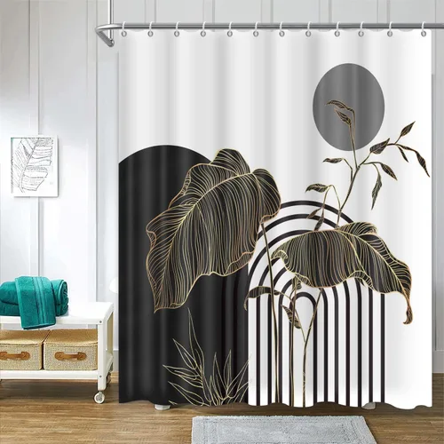 Miniatura 12 de Cortina de ducha abstracta bohemia para decoración de baño, moderna planta tropical, decoración botánica de hojas de palmera, decoración de baño
