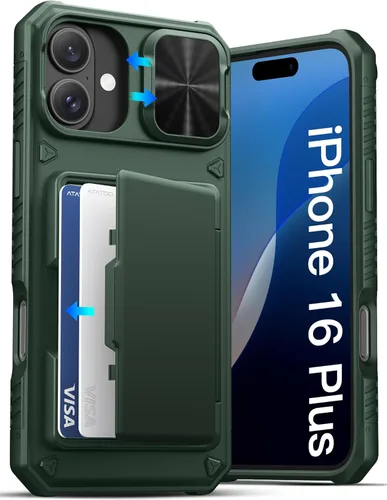 Miniatura 38 de ATATOO Funda para iPhone 17, tarjetero integrado (almacena 3-5 tarjetas) y funda para cámara deslizante y bloqueo RFID, protección de grado militar