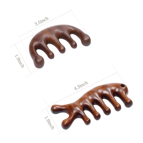Miniatura 5 de Juego de 2 peines de dientes anchos de madera, herramienta de masaje de cabeza para meridianos del cuero cabelludo