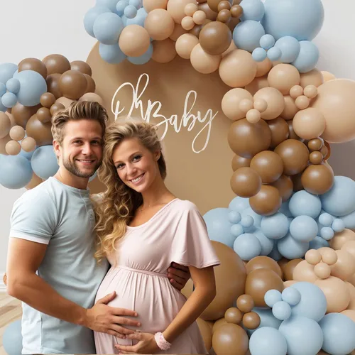 Miniatura 4 de ECEAE Kit de arco de globos con tema de oso color azul claro, beige, marrón claro y marrón, globos crema, guirnalda de globos para decoración