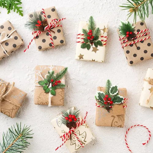 Miniatura 3 de 48 piezas de púas y aerosoles de Navidad para árbol de Navidad, púas florales de acebo rojo bayas en aerosol para manualidades, ramas de pino vívido