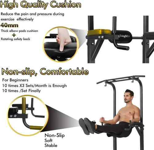 Miniatura 3 de BangTong&Li - Torre de ejercicio, barra de dominadas, estación de fondos, soporte para el gimnasio en casa, equipo de entrenamiento de fuerza